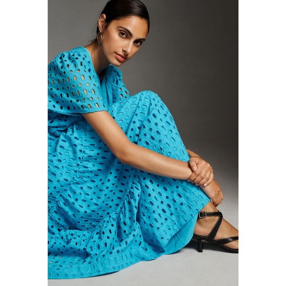 Anthropologie Blue Eyelet Maxi Dress - Picture 3 of 6